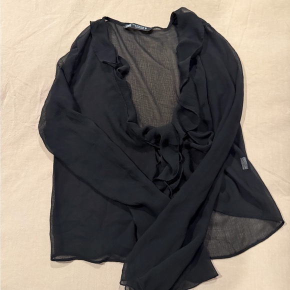Sheer Black Ruffled Blouse - Picture 1 of 3